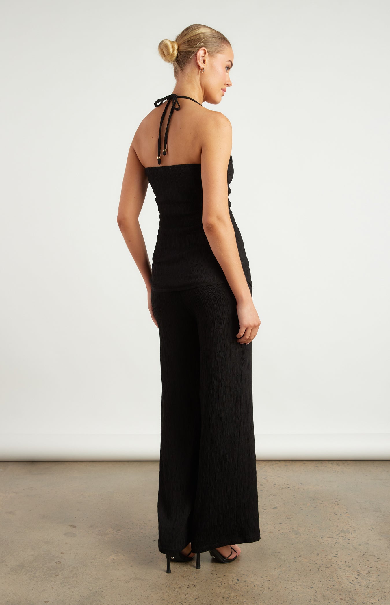 Anne Gold Beaded Detail Textured Set with Halter Top & Pants