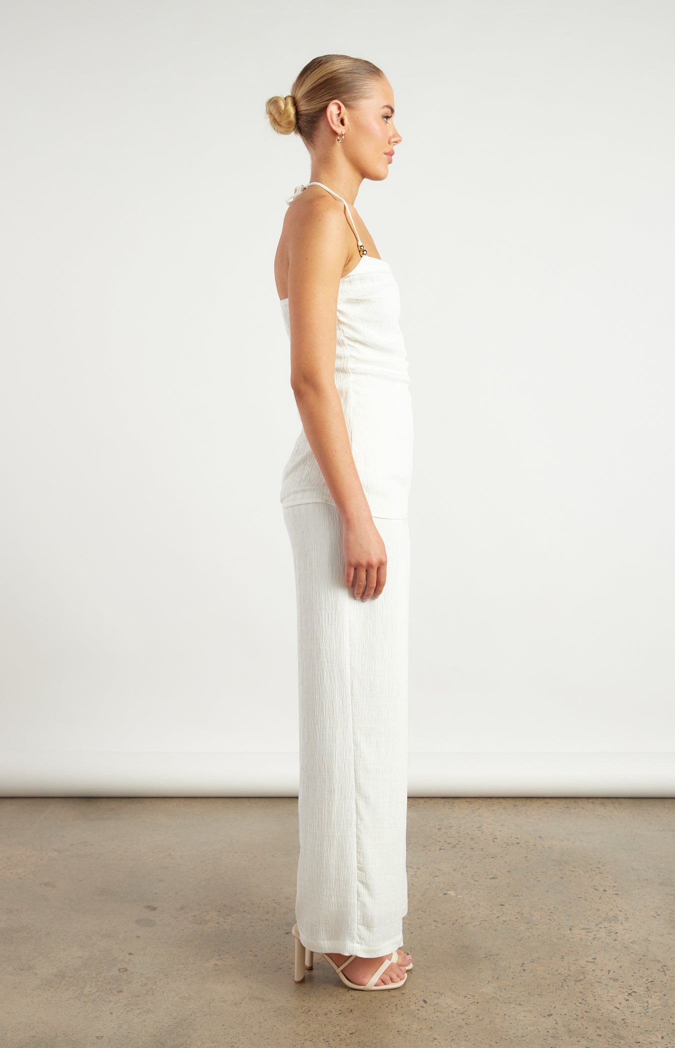Anne Gold Beaded Detail Textured Set with Halter Top & Pants