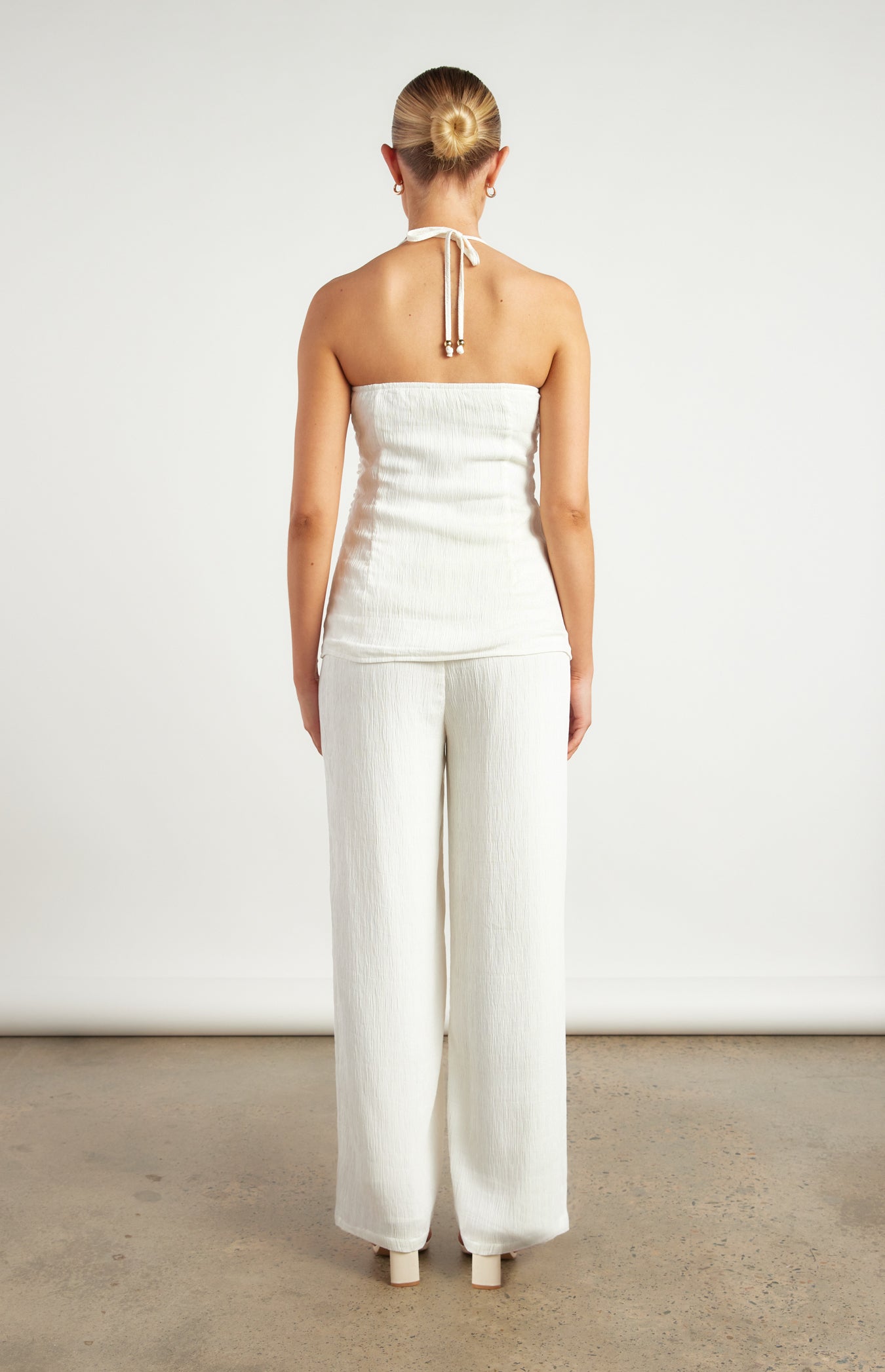 Anne Gold Beaded Detail Textured Set with Halter Top & Pants