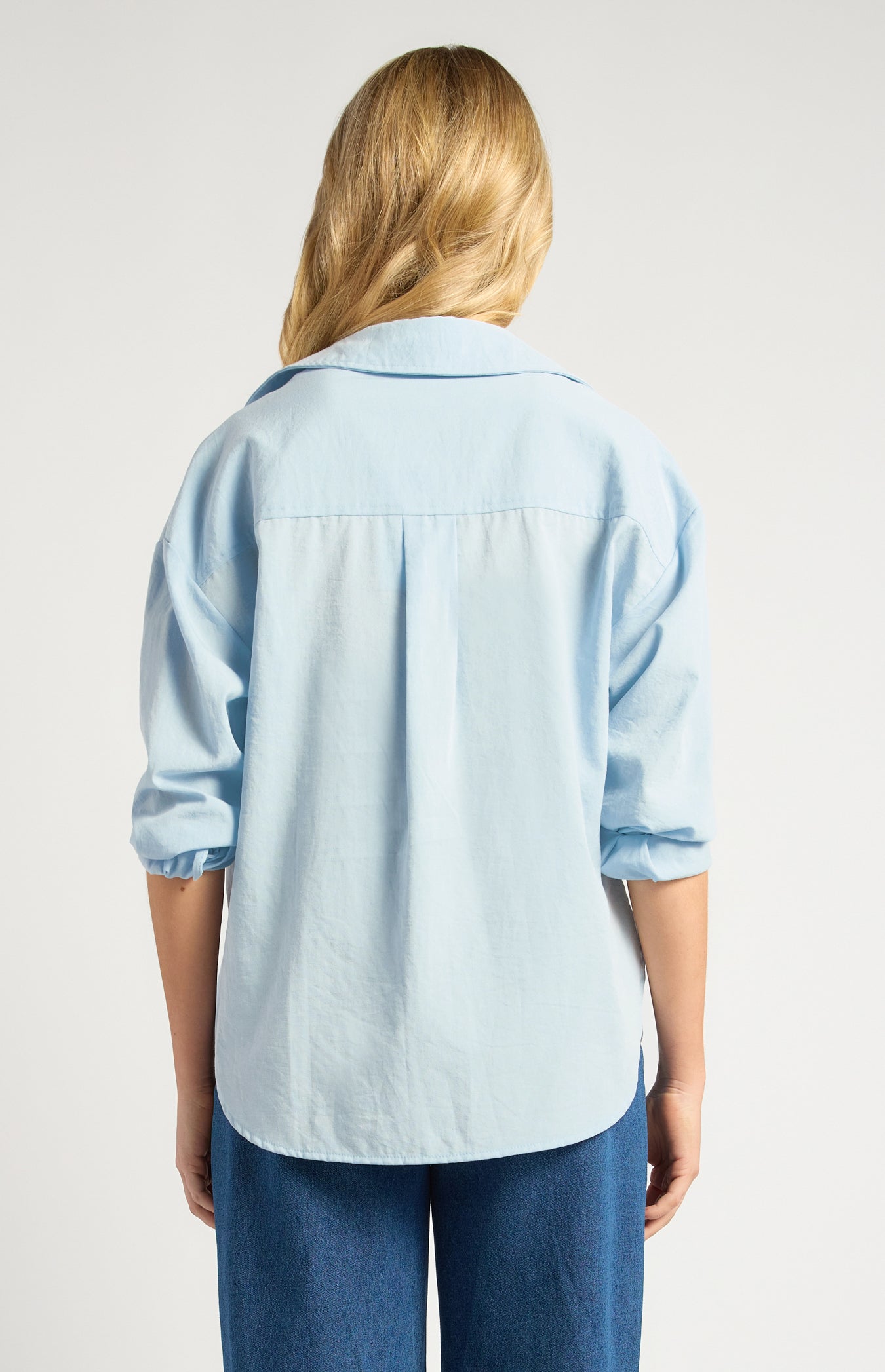 Chloe Cotton Blend Oversized Button Up Shirt With Pocket Detail