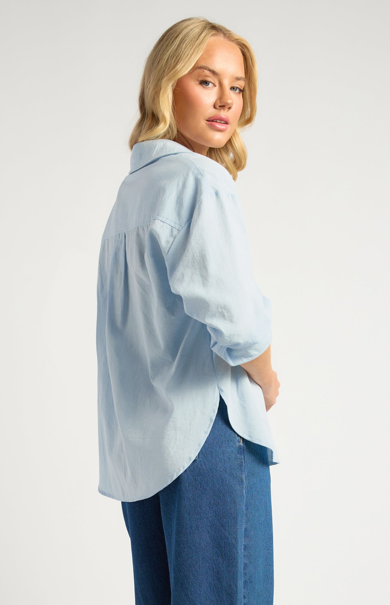 Chloe Cotton Blend Oversized Button Up Shirt With Pocket Detail