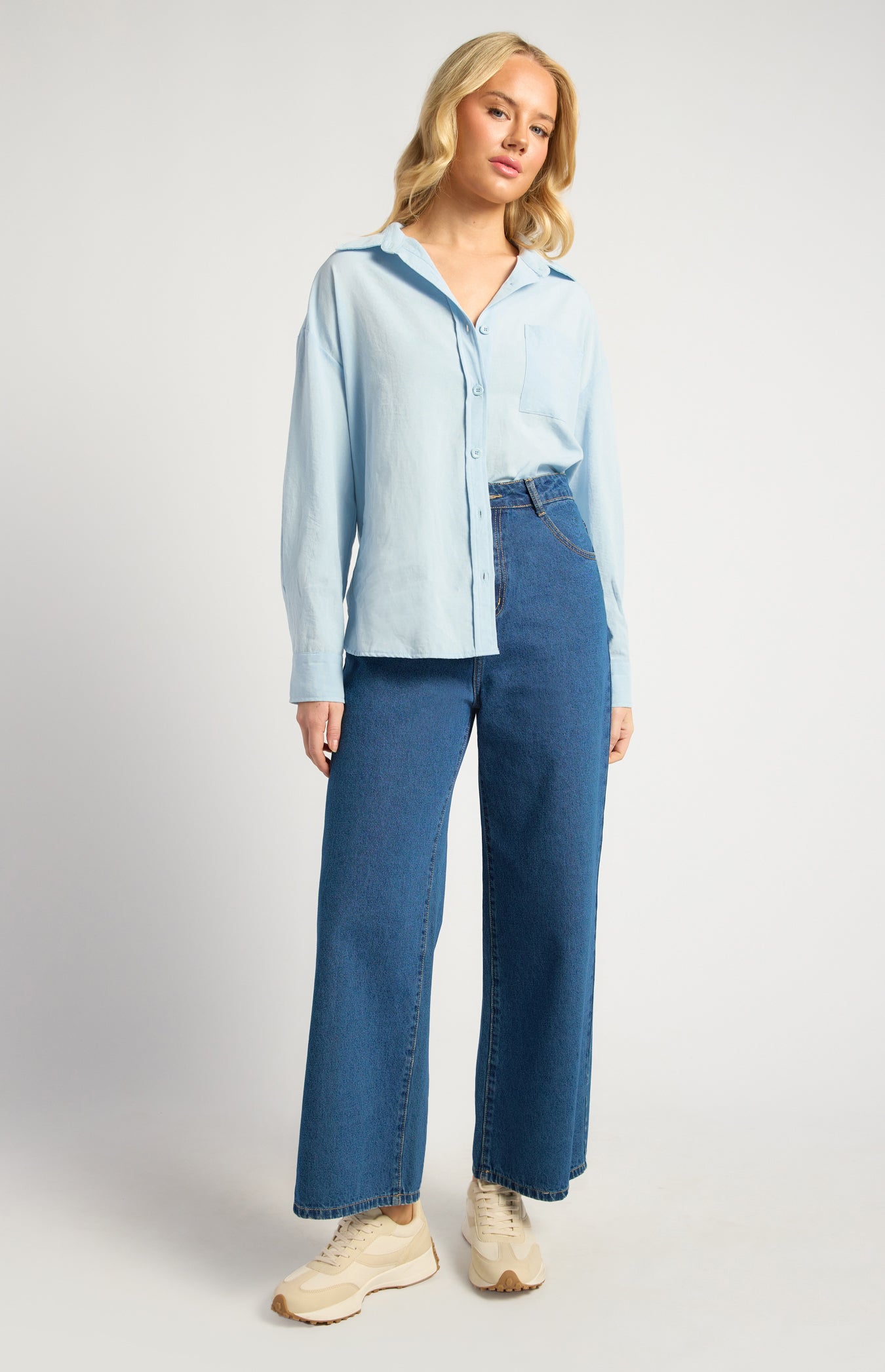 Chloe Cotton Blend Oversized Button Up Shirt With Pocket Detail