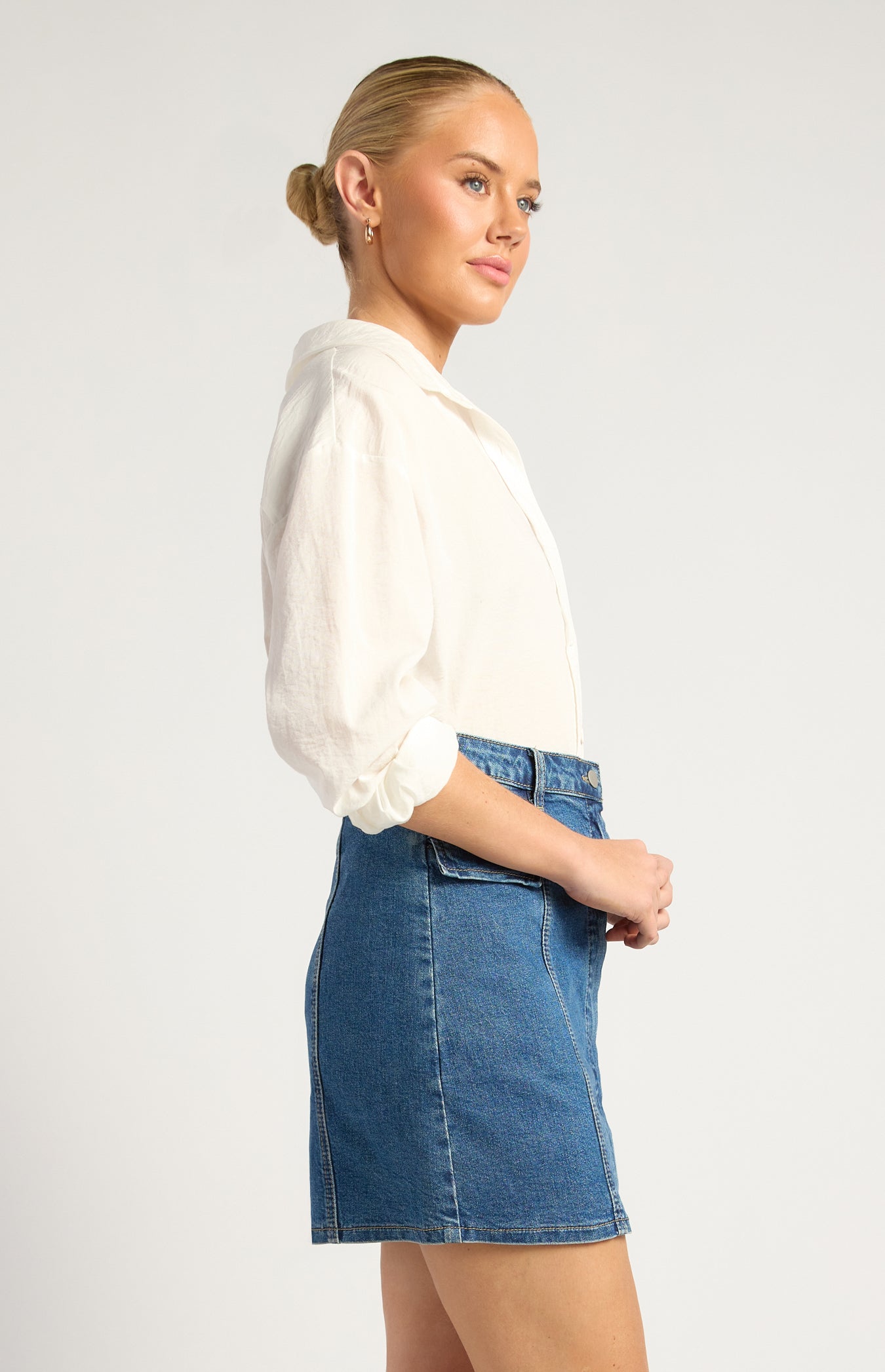 Chloe Cotton Blend Oversized Button Up Shirt With Pocket Detail