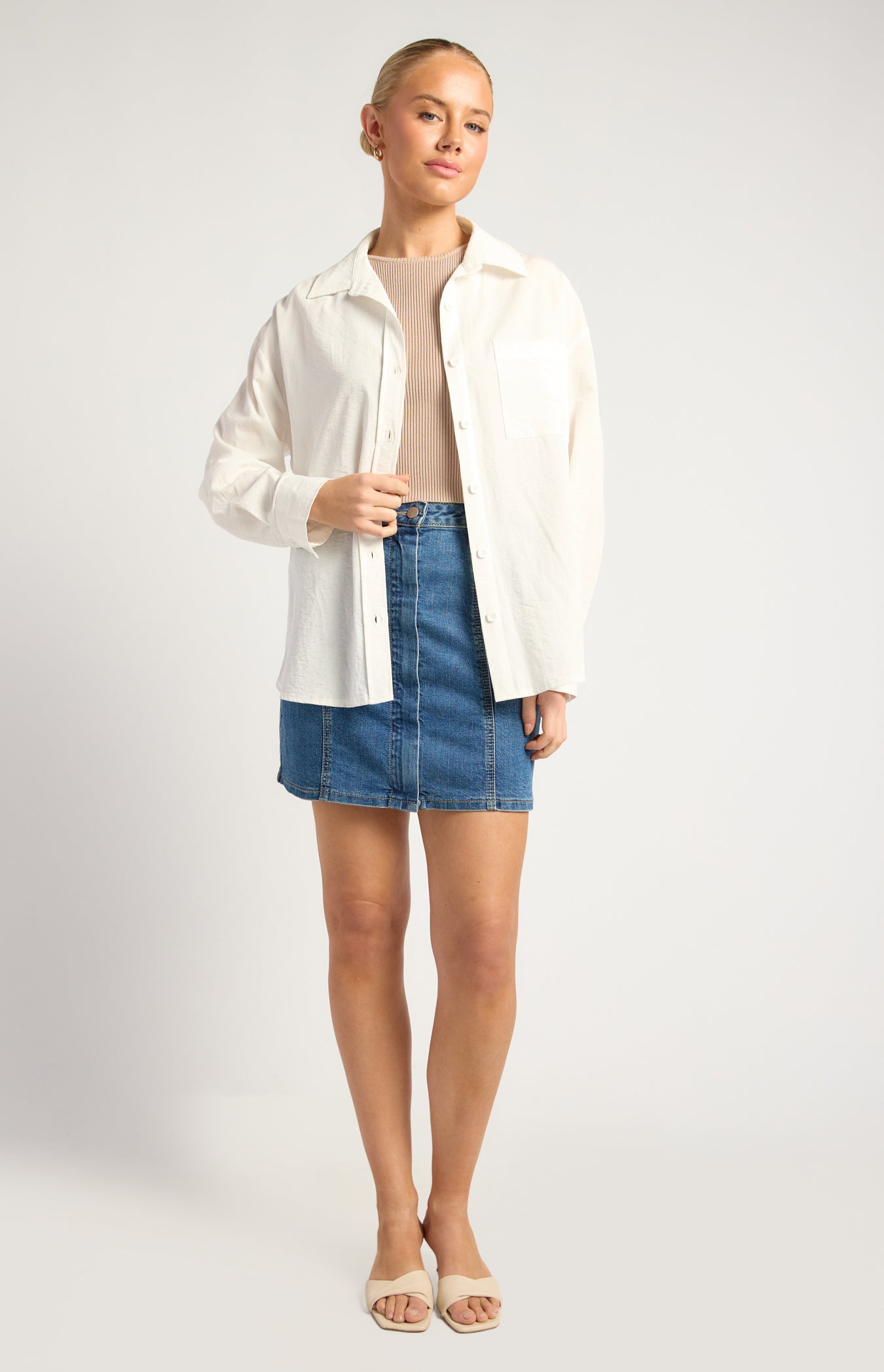 Chloe Cotton Blend Oversized Button Up Shirt With Pocket Detail