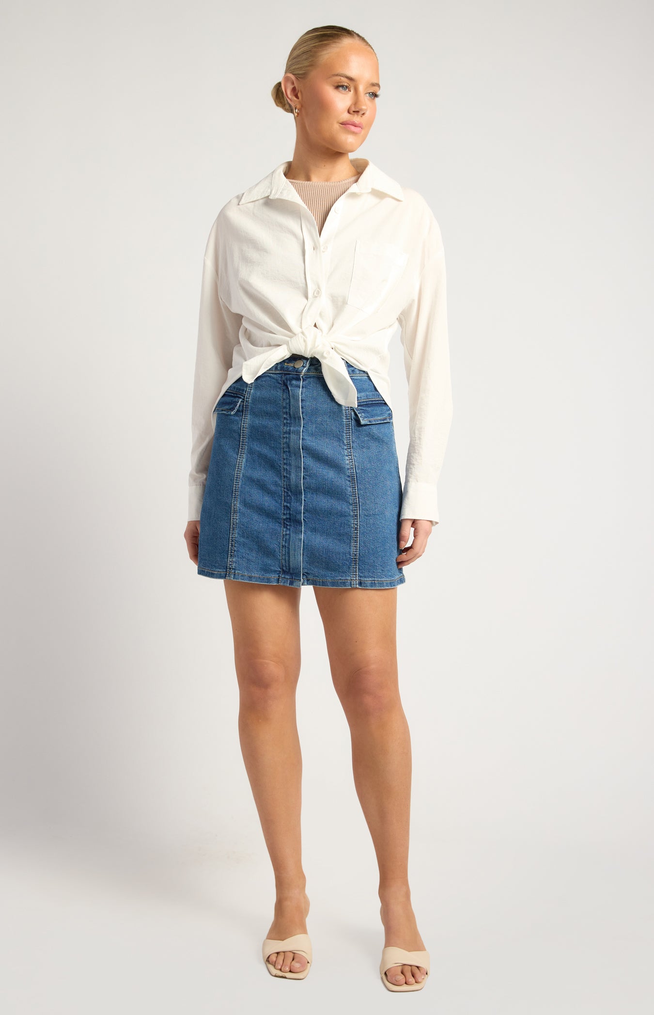 Chloe Cotton Blend Oversized Button Up Shirt With Pocket Detail