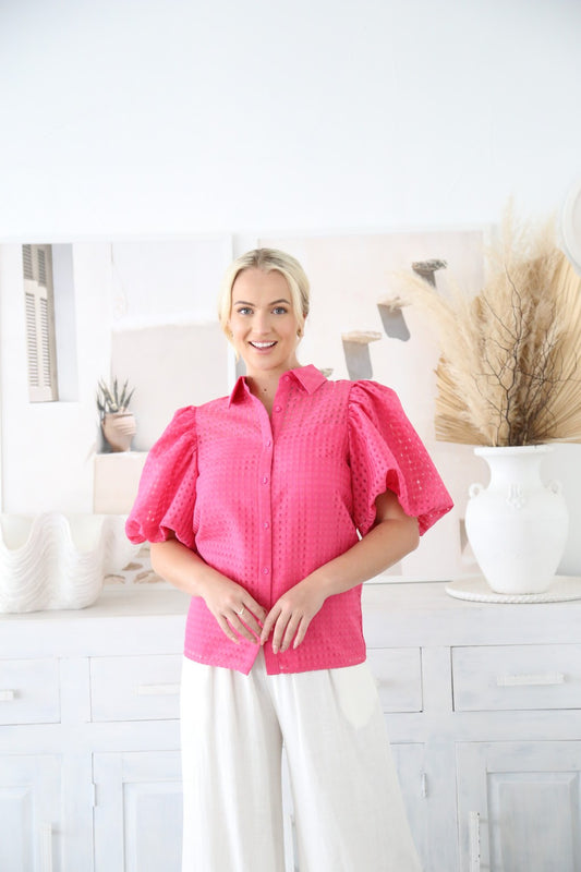 Pink Puff Sleeve Shirt