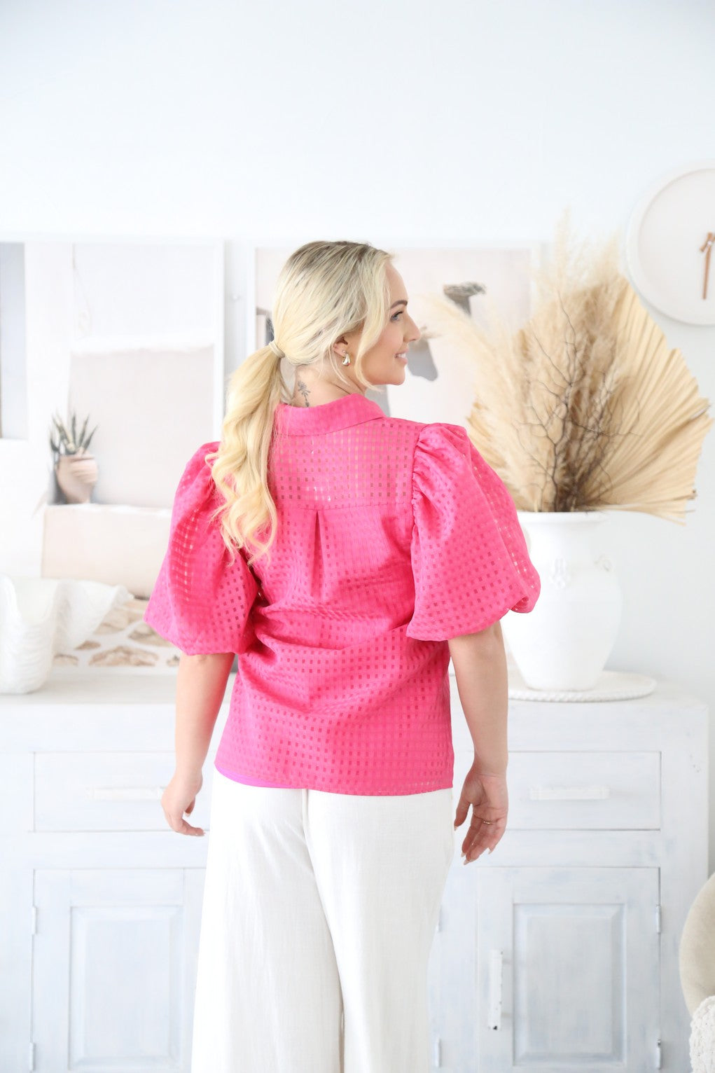 Pink Puff Sleeve Shirt