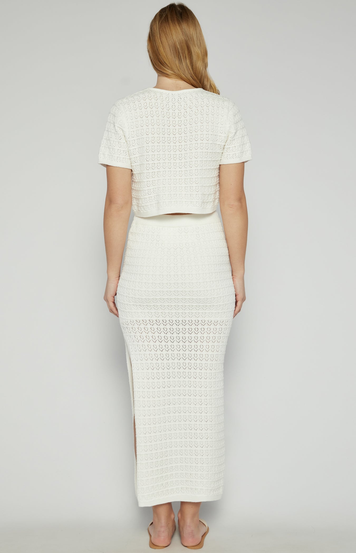 Textured Short Sleeve Knit Top and Skirt Set
