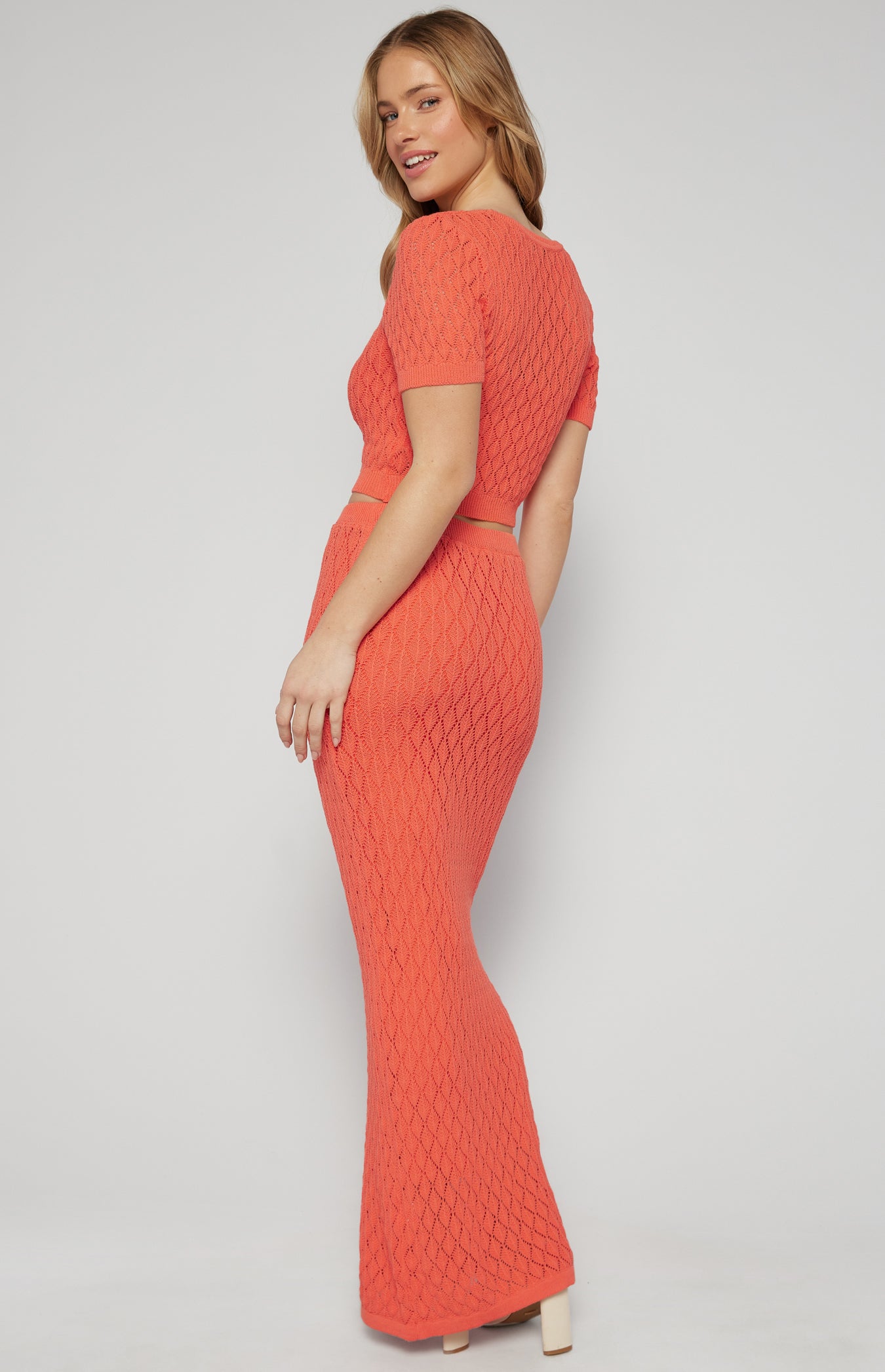 Textured Short Sleeve Knit Top and Skirt Set