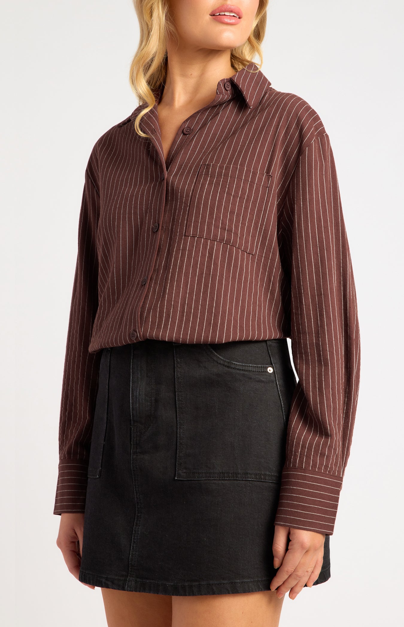 Indie Pin Stripe Button Up Shirt