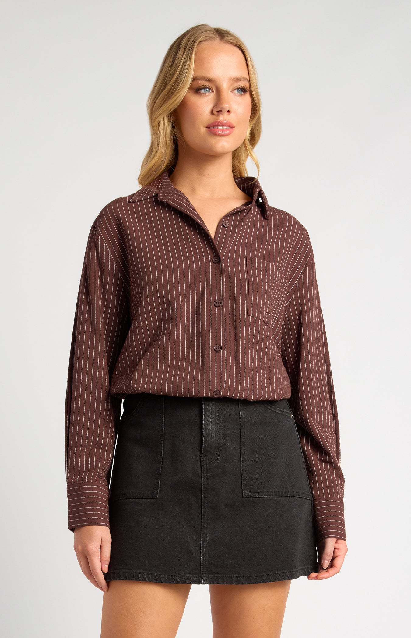 Indie Pin Stripe Button Up Shirt