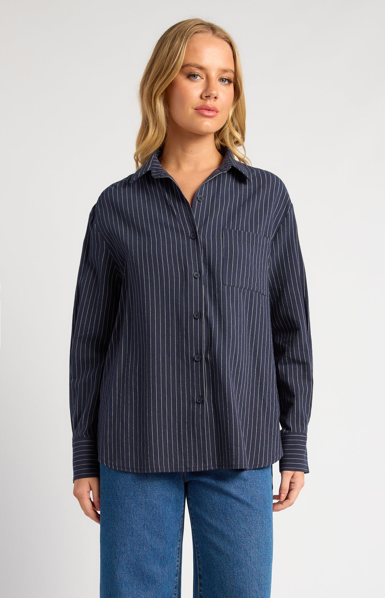 Indie Pin Stripe Button Up Shirt