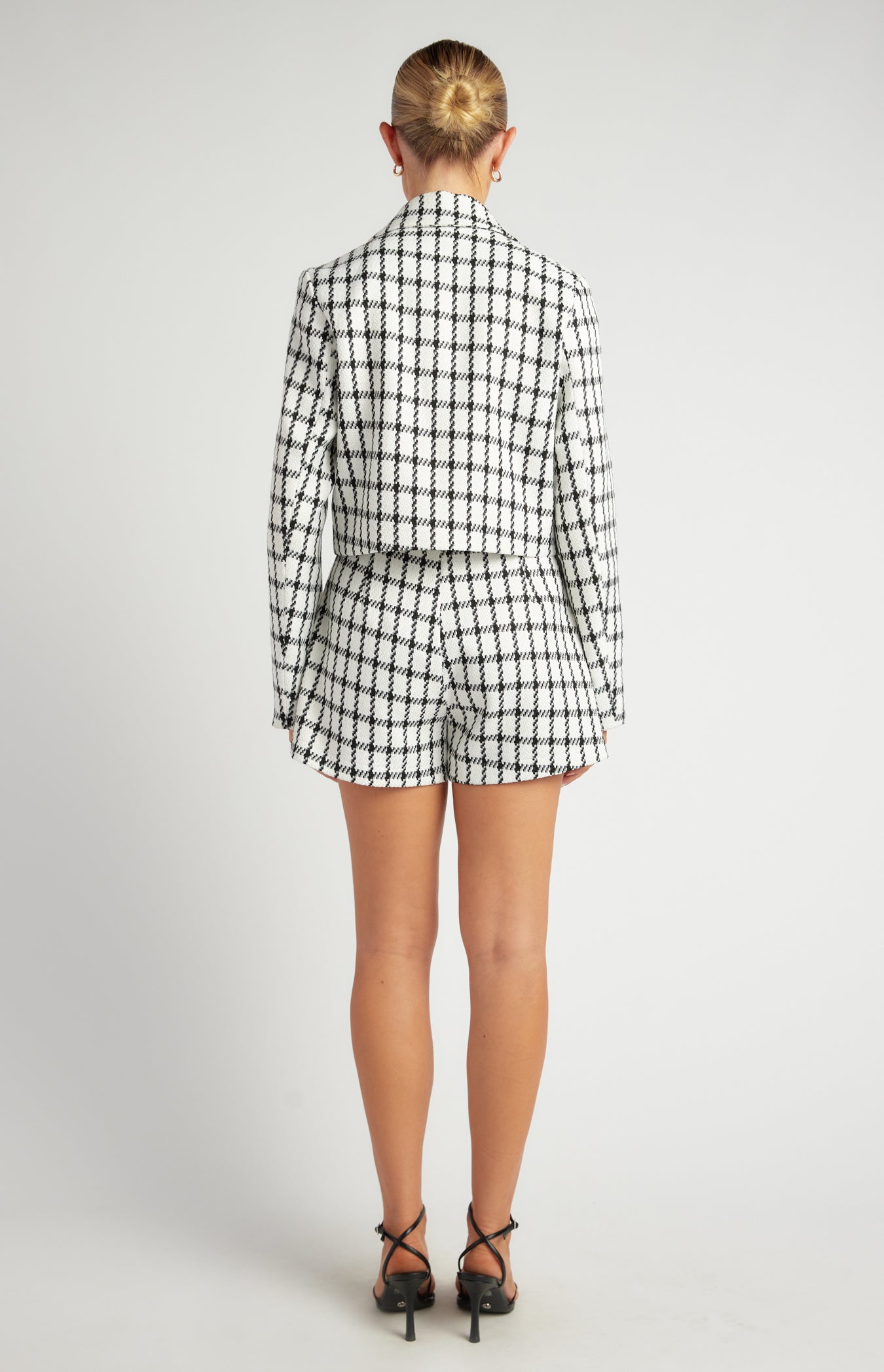 Winnie Tinsel Checkered Cropped Blazer & Shorts Set